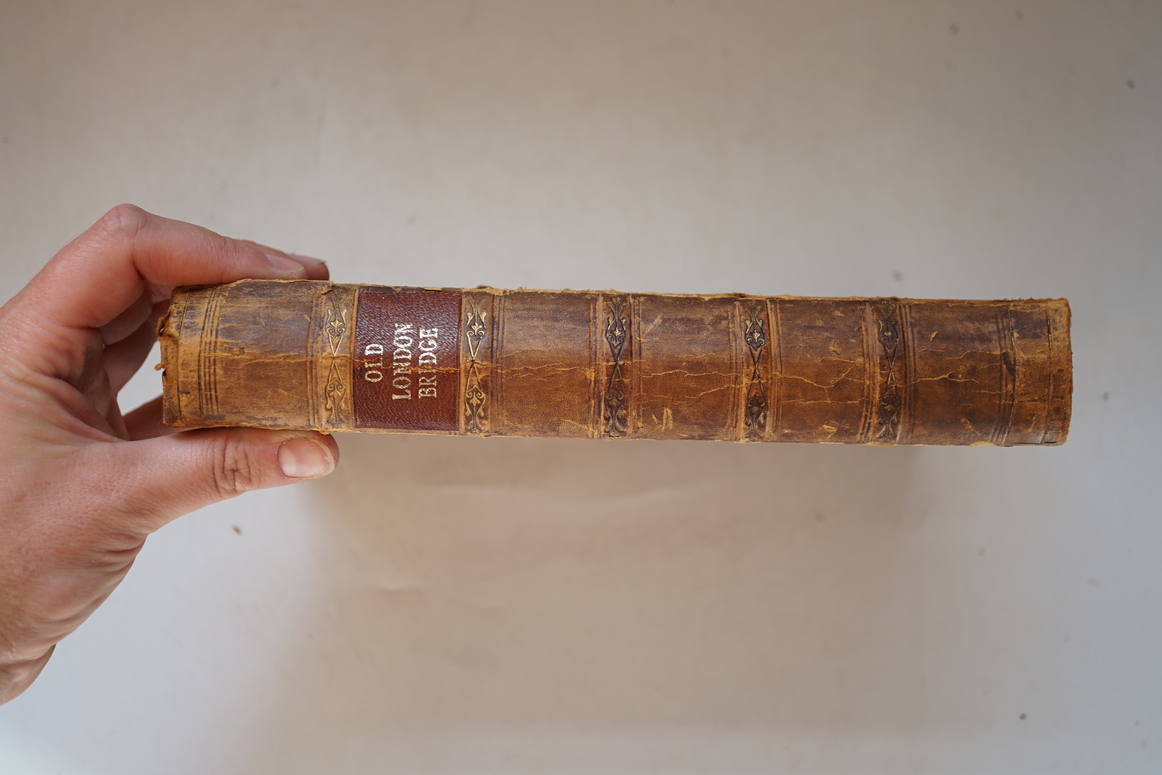 Rodwell, George Herbert - Old London Bridge, a Romance of the Sixteenth Century, illustrated by Alfred Ashley, 1st edition in book form, with fold out frontispiece and 23 plates, 8vo, half calf, split to spine front edge
